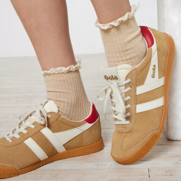 NIB Gola Women's Elan Leather Sneaker Color Caramel Off White Deep Red - Picture 4 of 4